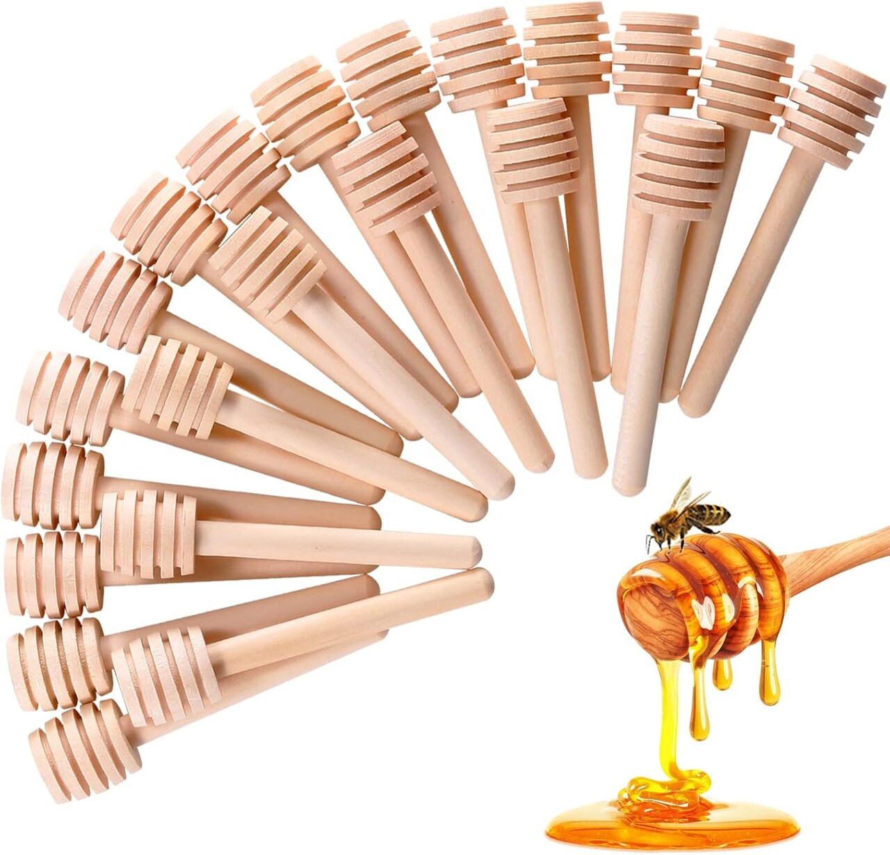 25 mini wooden honey sticks, 3-inch honeycomb dipper, perfect for honey jars, drizzle, and wedding favors.